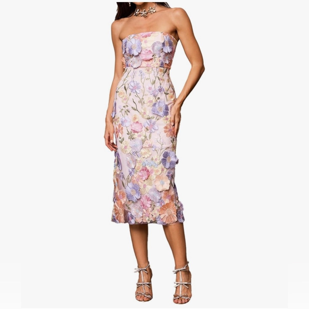 Floral Strapless Midi Dress